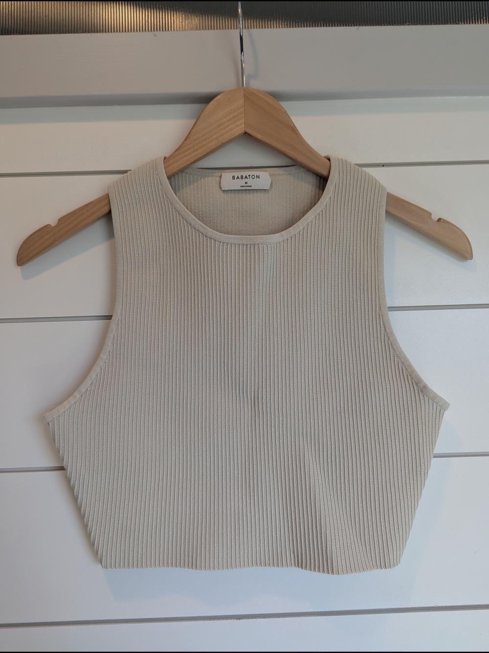 Aritzia Babaton Sculpt Knit Cropped Tank Top Cream Ivory Medium - Picture 3 of 11
